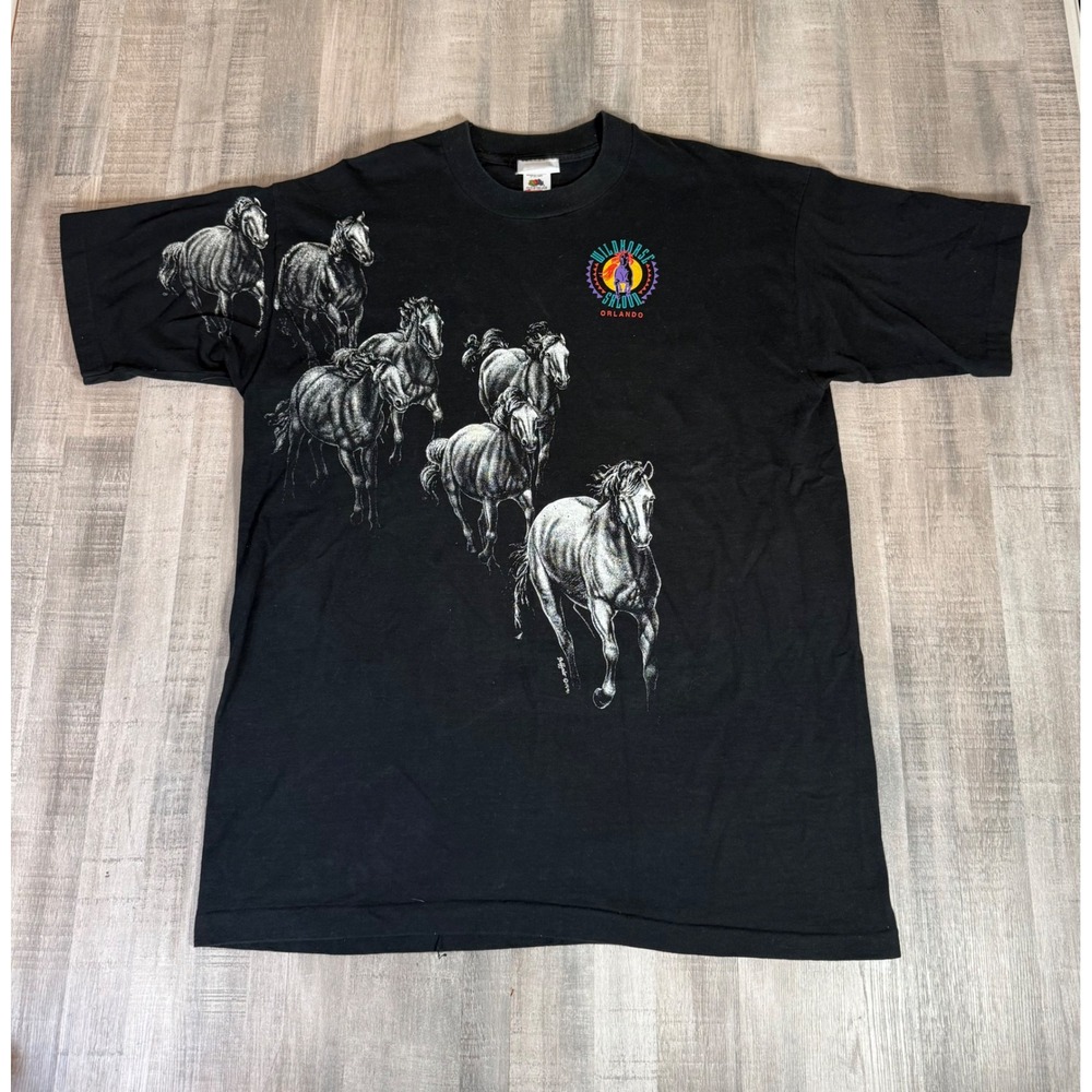 Vintage 1991 Wildhorse Saloon Breakthrough Wraparound Horse T-Shirt XL Black